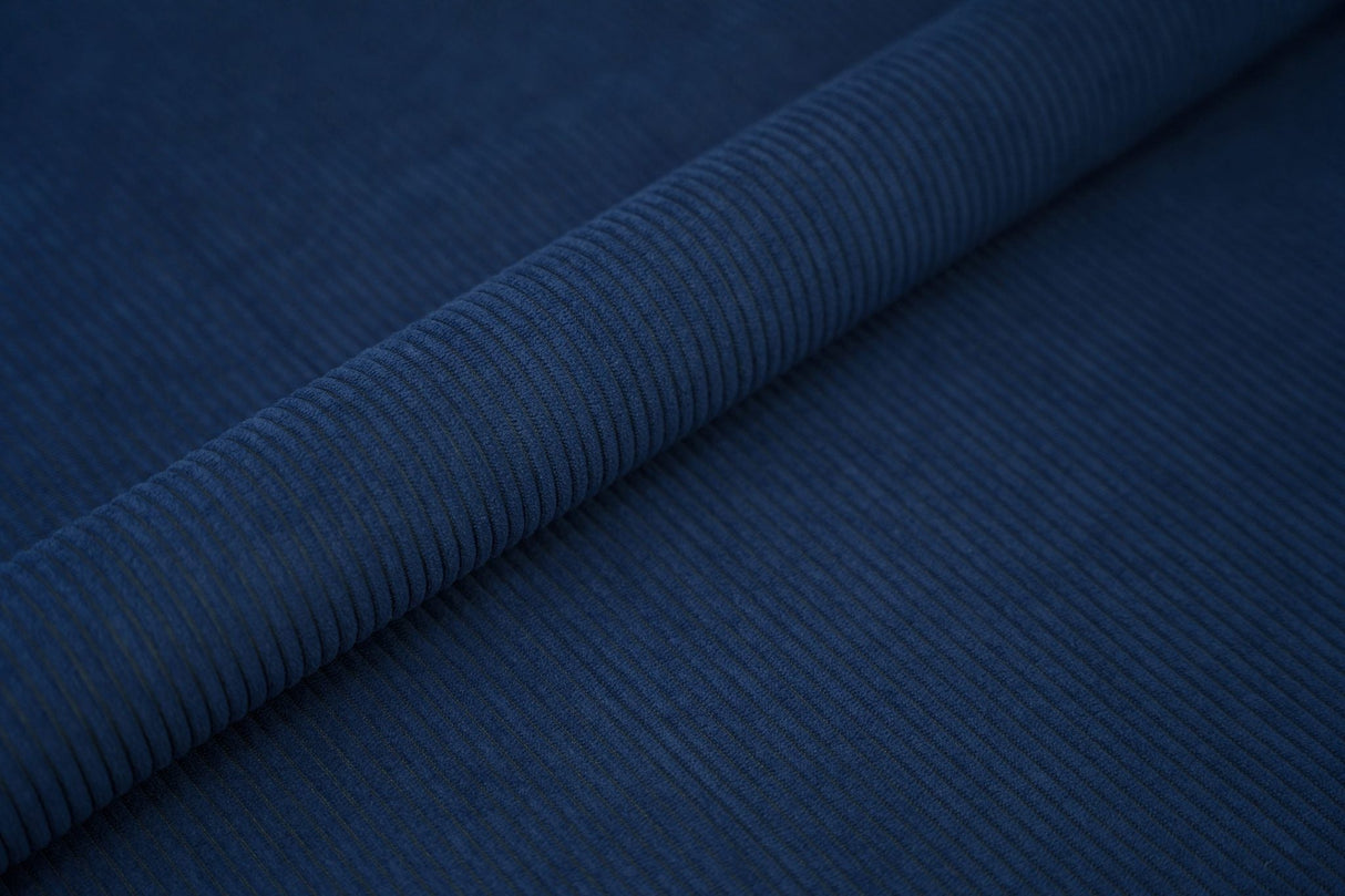 DJUPBLÅ CORD MÖBELTYG – 5 MM RIBBAD SAMMET