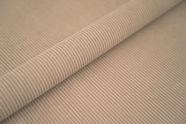 BEIGE CORD MÖBELTYG – 5 MM RIBBAD SAMMET
