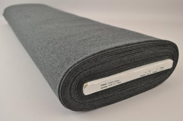 ANTRACIT MELERAD BOMULLSJERSEY – NATURLIG, ANDNINGSBAR & STRETCHIG