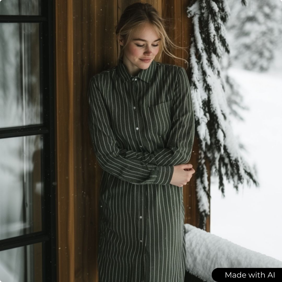 SVART TJOCK RANDIG FLANELL – MJUK BOMULL