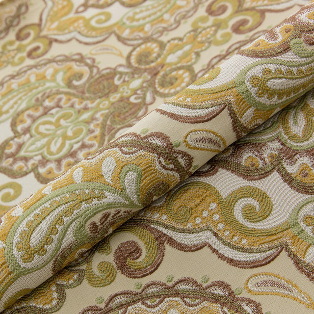 OKKERGUL PAISLEY PÅ SAND BOMBAJ JACQUARD MØBELSTOF – PAISLEY-MØNSTER