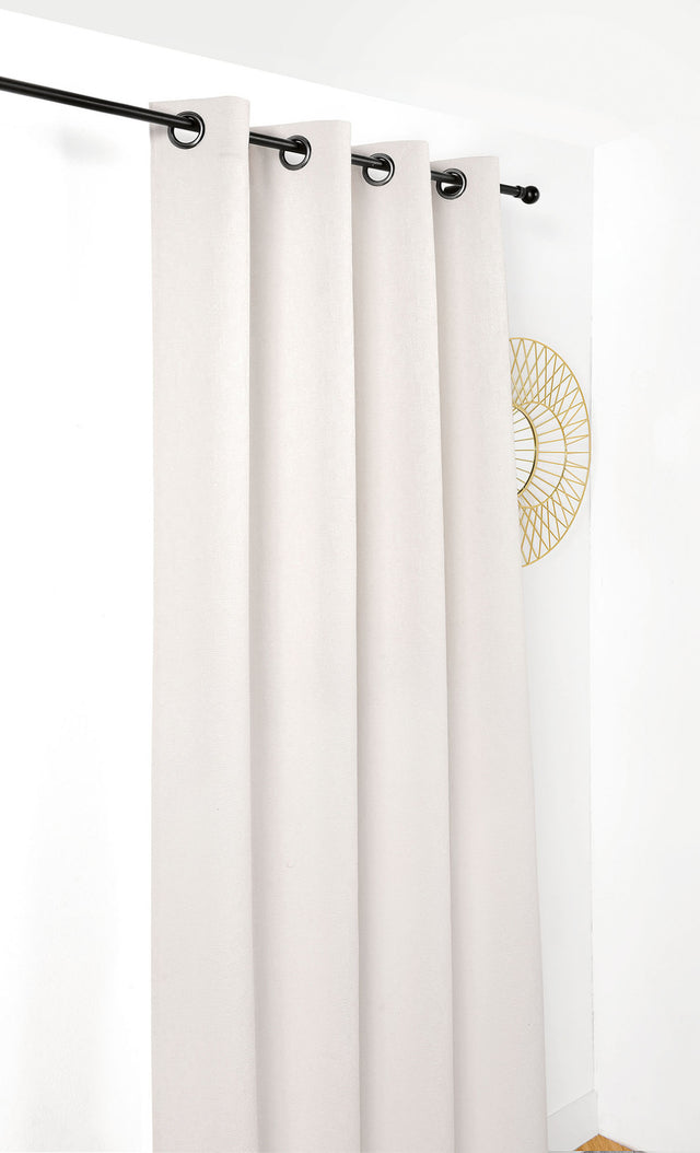 Rustik jacquard med hamp og bomuld — hvid & ecru, syet som færdigt gardin