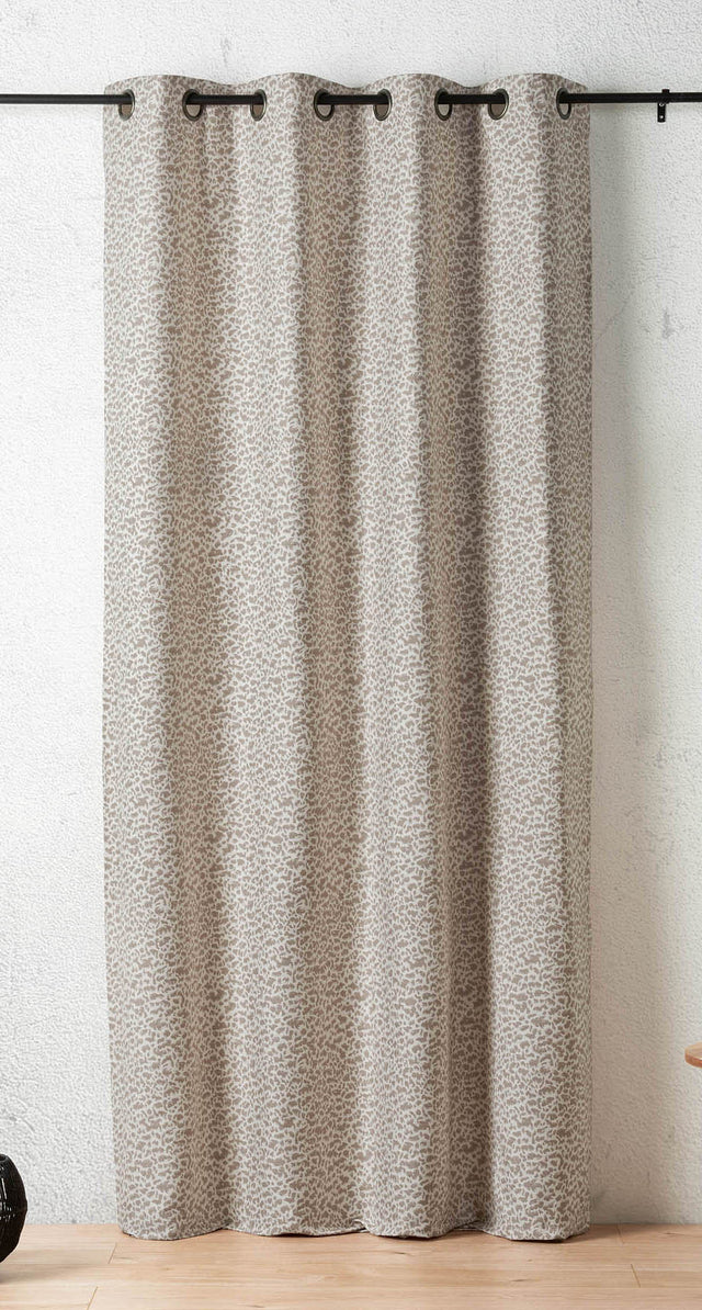 Jacquard-gardinstof med abstrakt dyreprint — taupe, syet som færdigt gardin