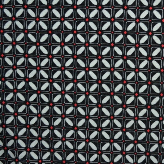 SVART/RÖD LYCRA – GEOMETRISKT KAKELMÖNSTER, 4-VÄGS STRETCH & SNABBTORKANDE