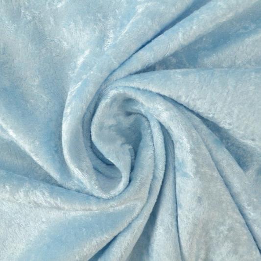 BABYBLÅ NERVØS VELOUR – STRIKKET, STRÆKBAR & GLANSFULDT FALD