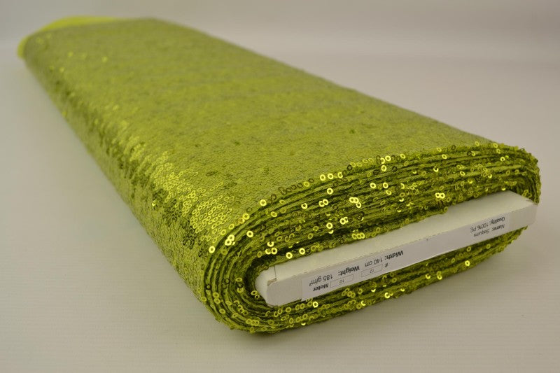 LIMEGRÖN PALJETTYG – SMÅ 3–4 MM PALJETTER & ENVÄGSSTRETCH