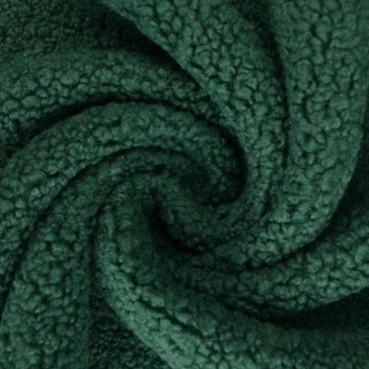 MØRKEGRØN TEDDY STOF MED STRÆK – BLØDT & VARMEISOLERENDE