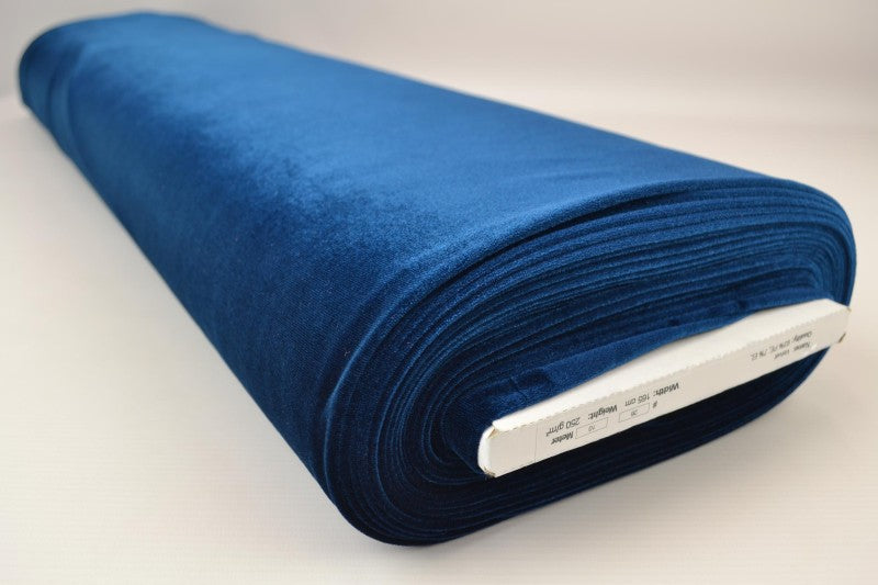 MÖRK PETROLBLÅ VELOUR MED STRETCH – MJUK STICKAD KVALITET