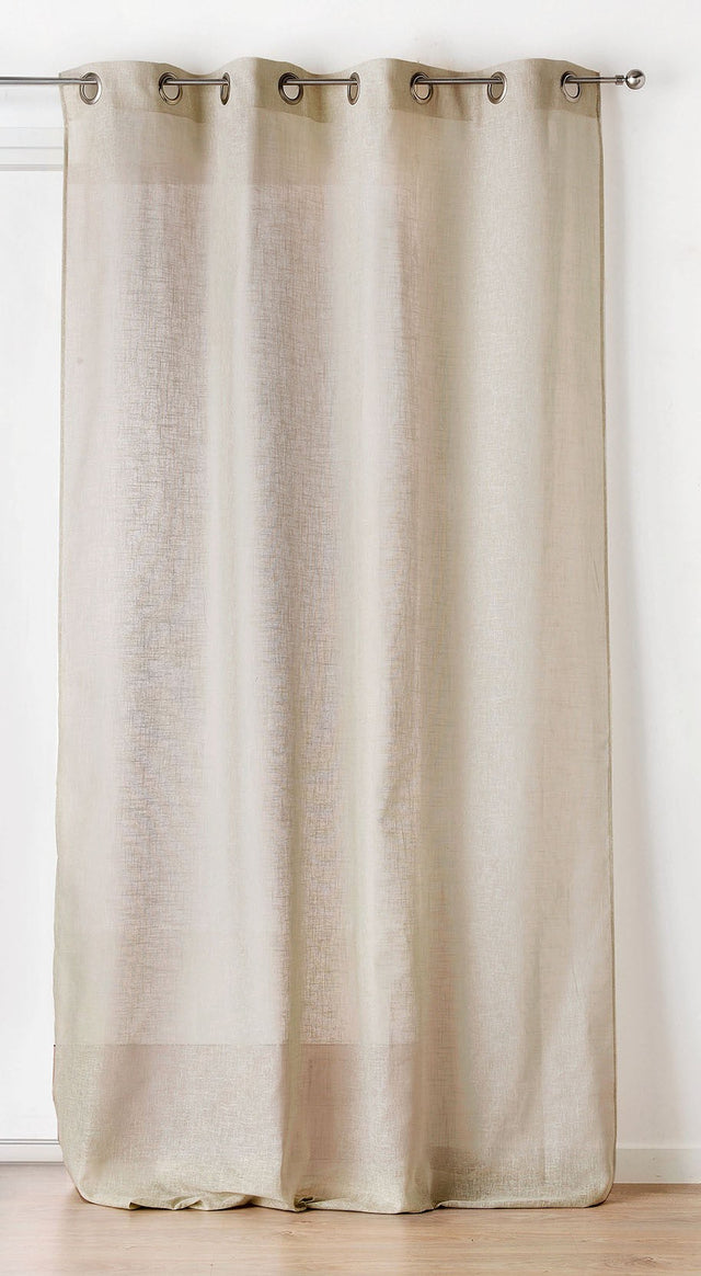 Taupe semi-transparent voile i linnedlook — hængende som gardin