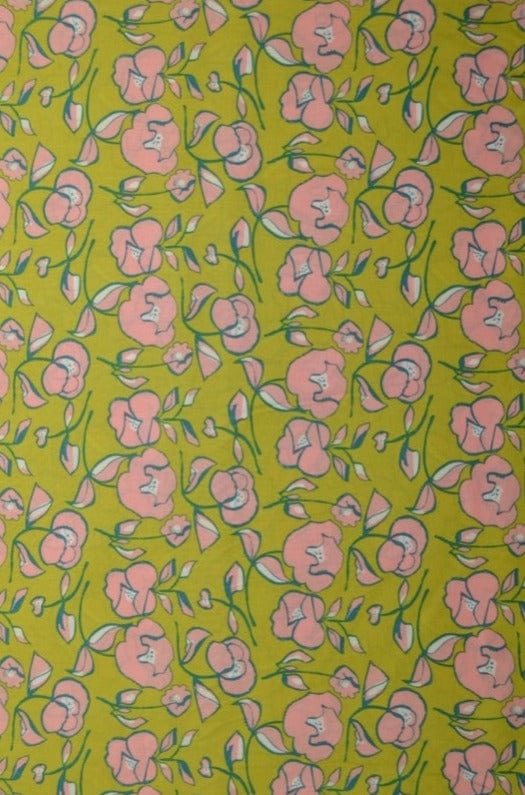 G&M Bomuldspoplin LIMEGRØN BOMULDSPOPLIN M. LYSERØDT BLOMSTERPRINT