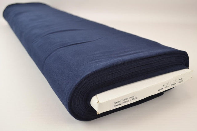 MÖRK NAVY BOMULLSJERSEY – NATURLIG, ANDNINGSBAR & STRETCHIG