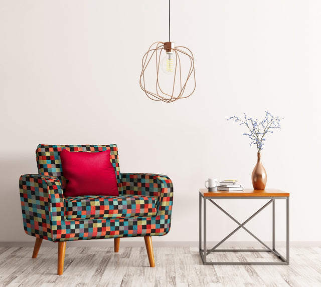 TURKIS-ORANGE KONFETTI-TERN PÅ SORT BARCELONA JACQUARD DEKORATIONSSTOF – KONFETTI-TERN