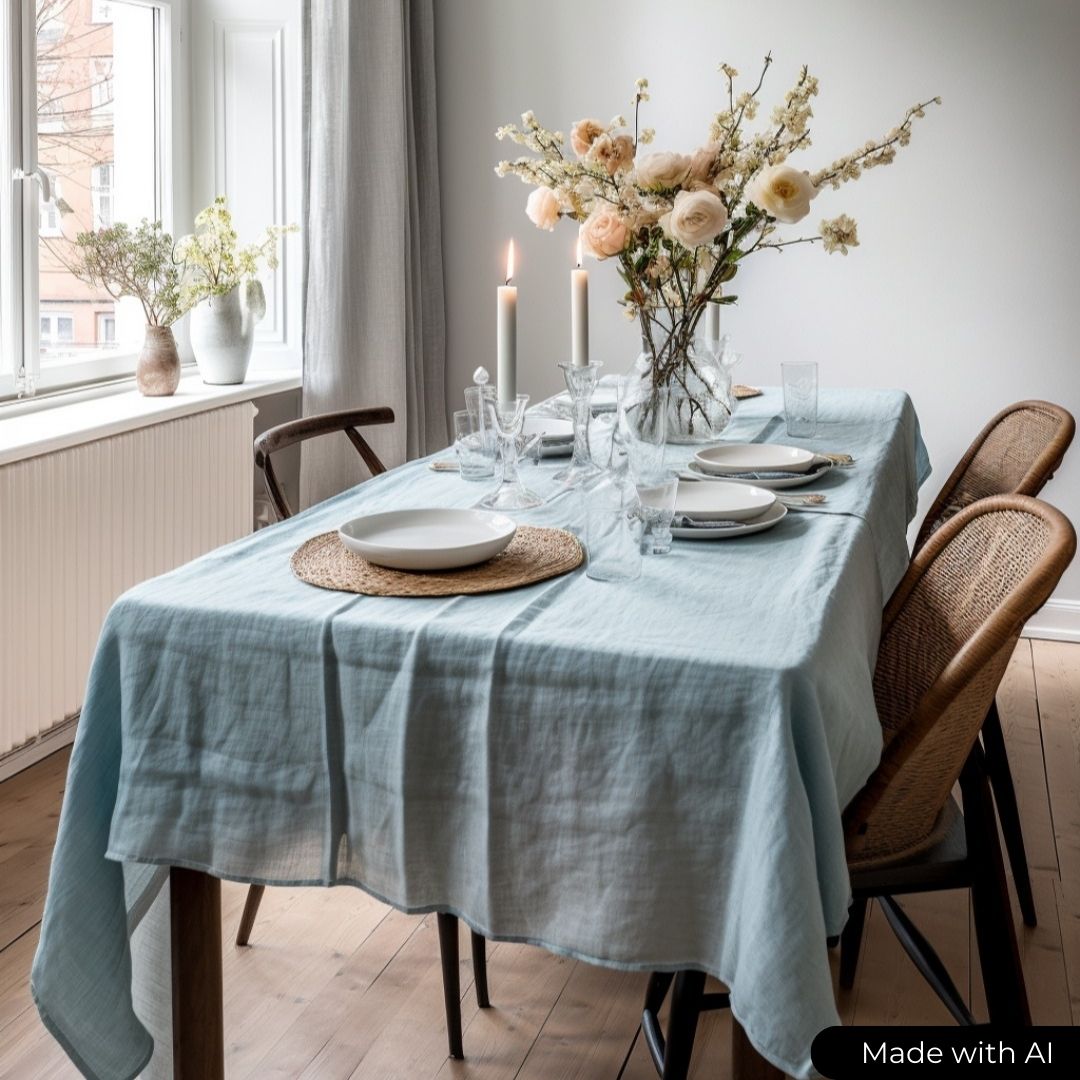 VINTAGE BLÅ / LYSEBLÅ HØR/VISKOSE – ÅNDBAR MED BLØDT FALD