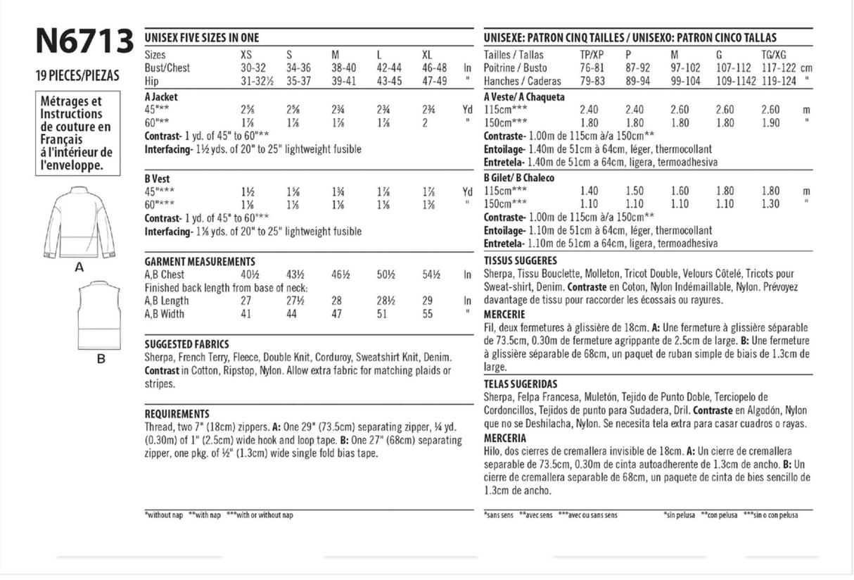 NEW LOOK SYMØNSTER TIL UNISEX LYNLÅSTRØJE ELLER VEST