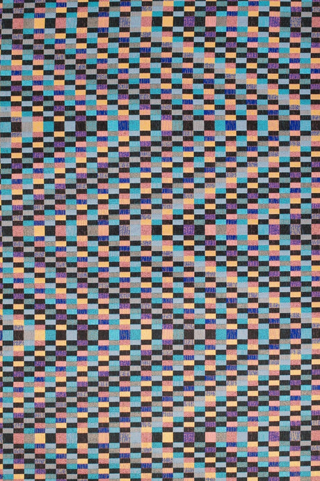 PASTELL KONFETTI-RUTOR PÅ SVART BARCELONA JACQUARD DEKORATIONSTYG – KONFETTIRUTOR