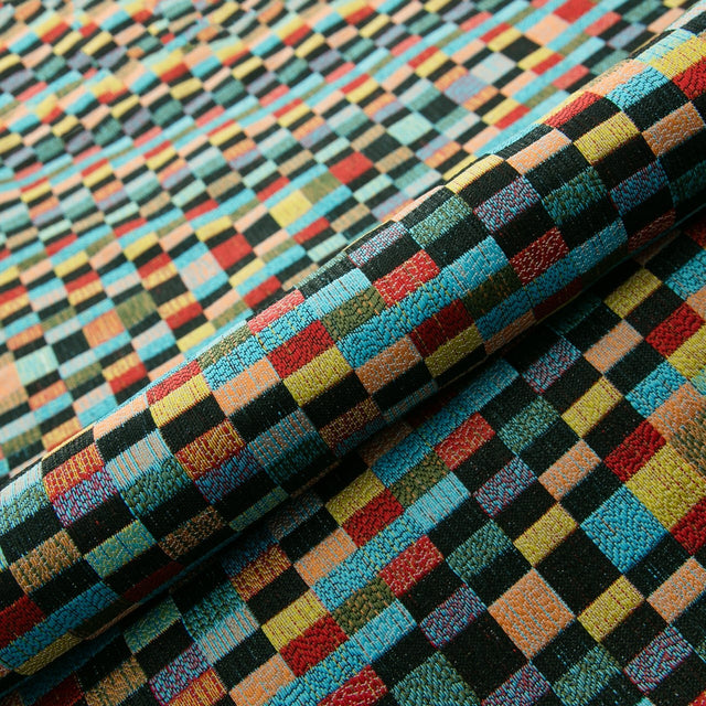 VARM KONFETTI-TERN PÅ SORT BARCELONA JACQUARD DEKORATIONSSTOF – KONFETTI-TERN
