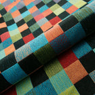 TURKIS-ORANGE KONFETTI-TERN PÅ SORT BARCELONA JACQUARD DEKORATIONSSTOF