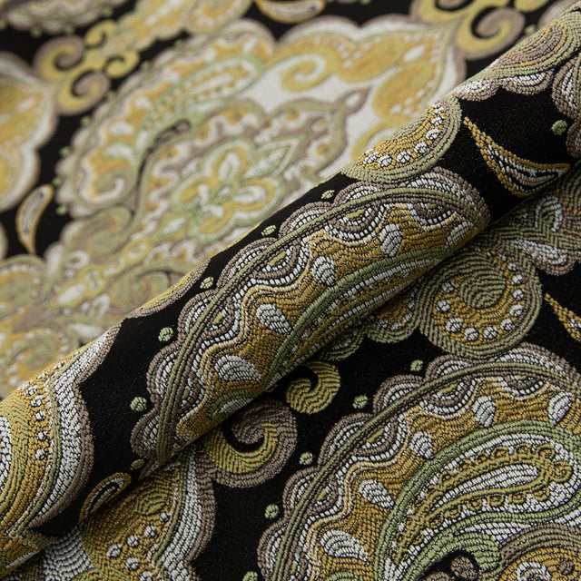 GULD PAISLEY PÅ SORT BOMBAJ JACQUARD MØBELSTOF – PAISLEY-MØNSTER