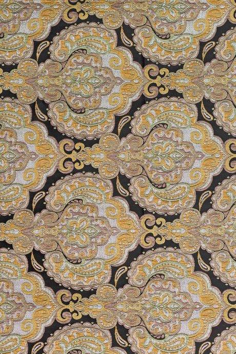 GULD PAISLEY PÅ SVART BOMBAJ JACQUARD MÖBELTYG – PAISLEY-MÖNSTER
