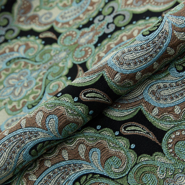 MOSGRØN PAISLEY PÅ SORT BOMBAJ JACQUARD MØBELSTOF – PAISLEY-MØNSTER