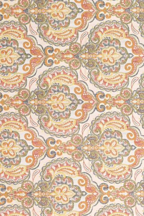 RUSTRÖD PAISLEY PÅ CREME BOMBAJ JACQUARD MÖBELTYG – PAISLEY-MÖNSTER