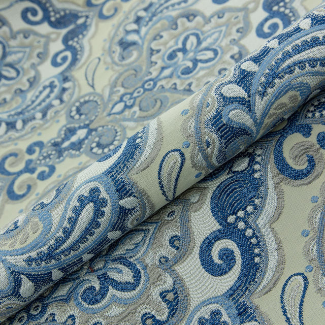 KOBOLTBLÅ PAISLEY PÅ CREME BOMBAJ JACQUARD MØBELSTOF – PAISLEY-MØNSTER