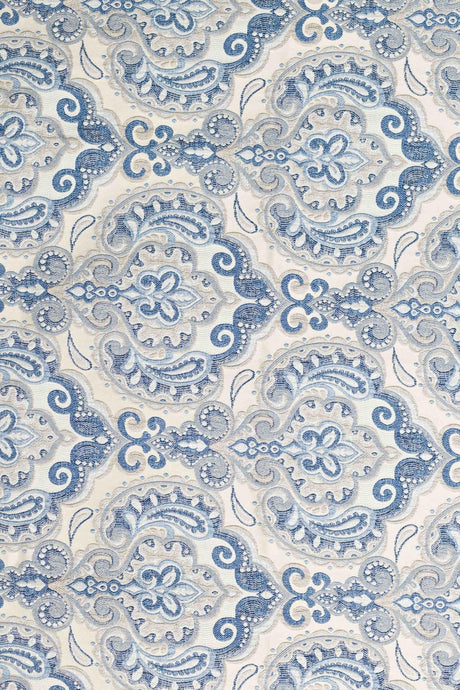 KOBOLTBLÅ PAISLEY PÅ CREME BOMBAJ JACQUARD MÖBELTYG – PAISLEY-MÖNSTER