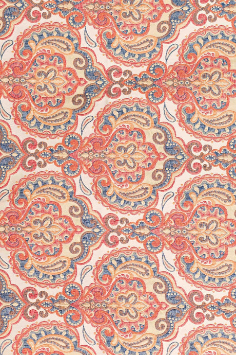 ORANGE-BLÅ PAISLEY PÅ CREME BOMBAJ JACQUARD MÖBELTYG – PAISLEY-MÖNSTER