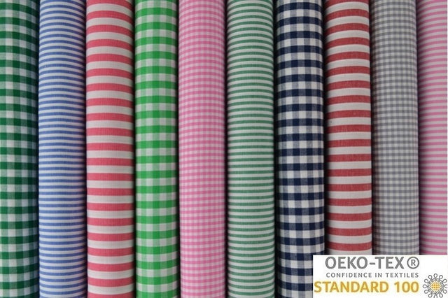 BLÅ 6,5 MM GINGHAM RÄNDER – OEKO-TEX BOMULL, LÄTT & ANDNINGSBART