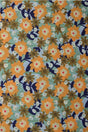 LYSEBLÅ BOMULDSPOPLIN MED STORE RETRO BLOMSTER – ORANGE & MARINEBLÅ