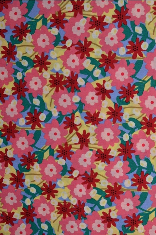 LYSEBLÅ BOMULDSPOPLIN MED BOTANISK BLOMSTERPRINT – RØD & PINK