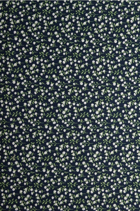 MARINEBLÅ BOMULDSPOPLIN MED DITSY BLOMSTERPRINT – HVID