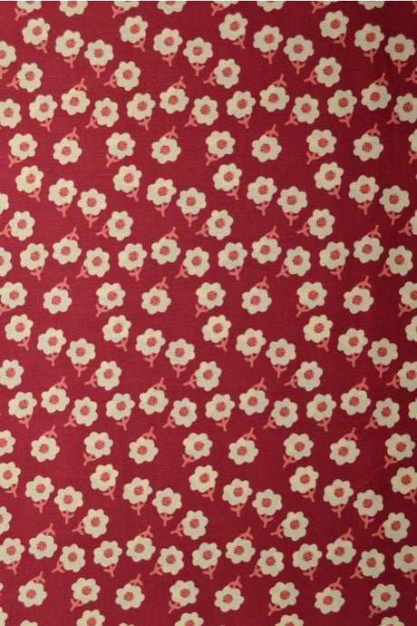 RØD BOMULDSPOPLIN MED HVIDT DITSY BLOMSTERPRINT