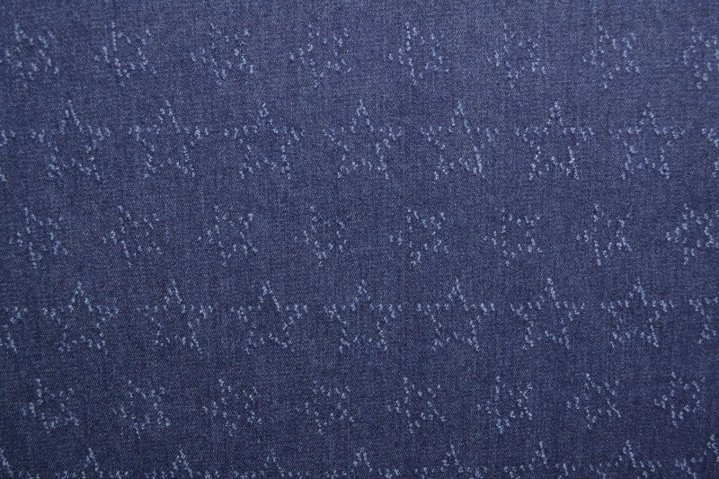 MÖRKBLÅ DENIMTYG MED STJÄRNMÖNSTER – METERVARA TILL BYXOR & JACKOR