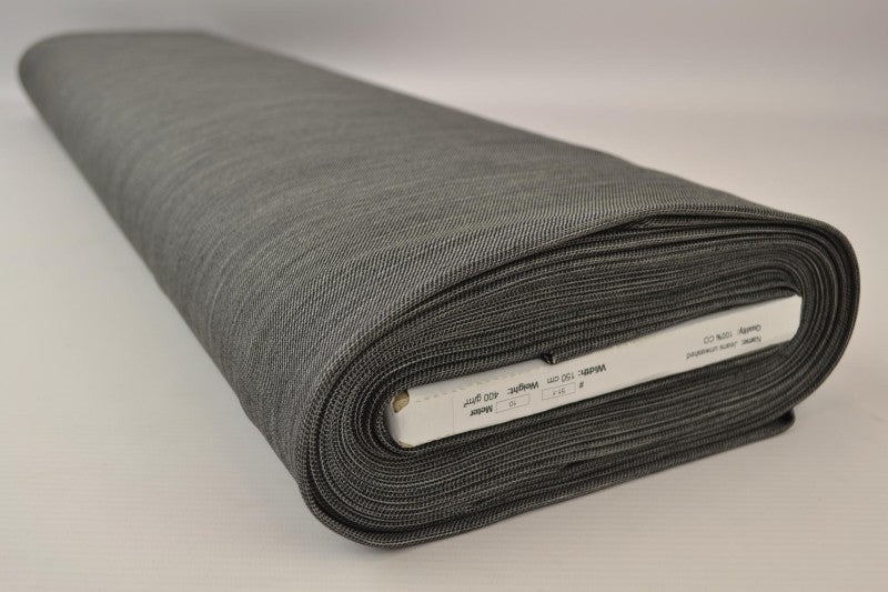 KYLIG MELLANGRÅ OTVÄTTAT DENIM MED STRETCH – 300 G/M²