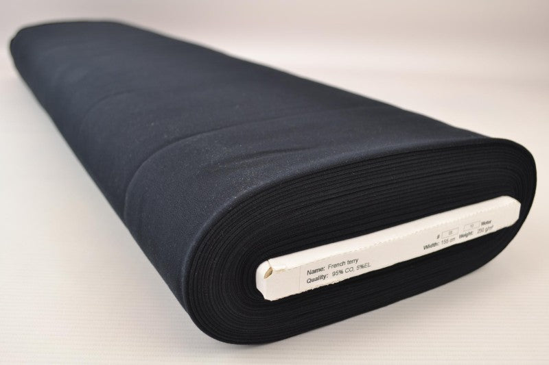 SVART FRENCH TERRY – MJUK BOMULLSSTICKAD METERVARA MED STRETCH