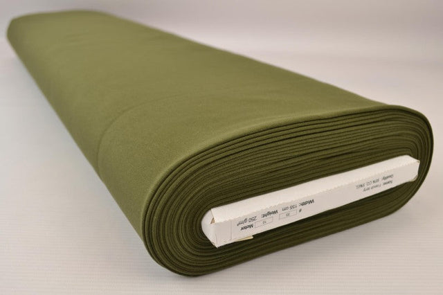 MOSSGRÖN FRENCH TERRY – MJUK BOMULLSSTICKAD METERVARA MED STRETCH