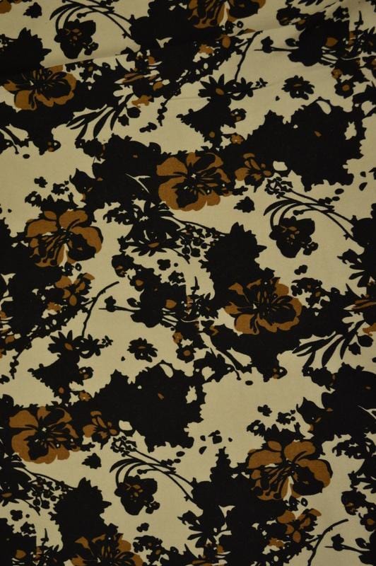 BEIGE OG SORT BOMULD MED BLOMSTERPRINT OG STRÆK