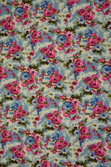 BLÅ OG PINK BOMULD MED BLOMSTERPRINT OG STRÆK