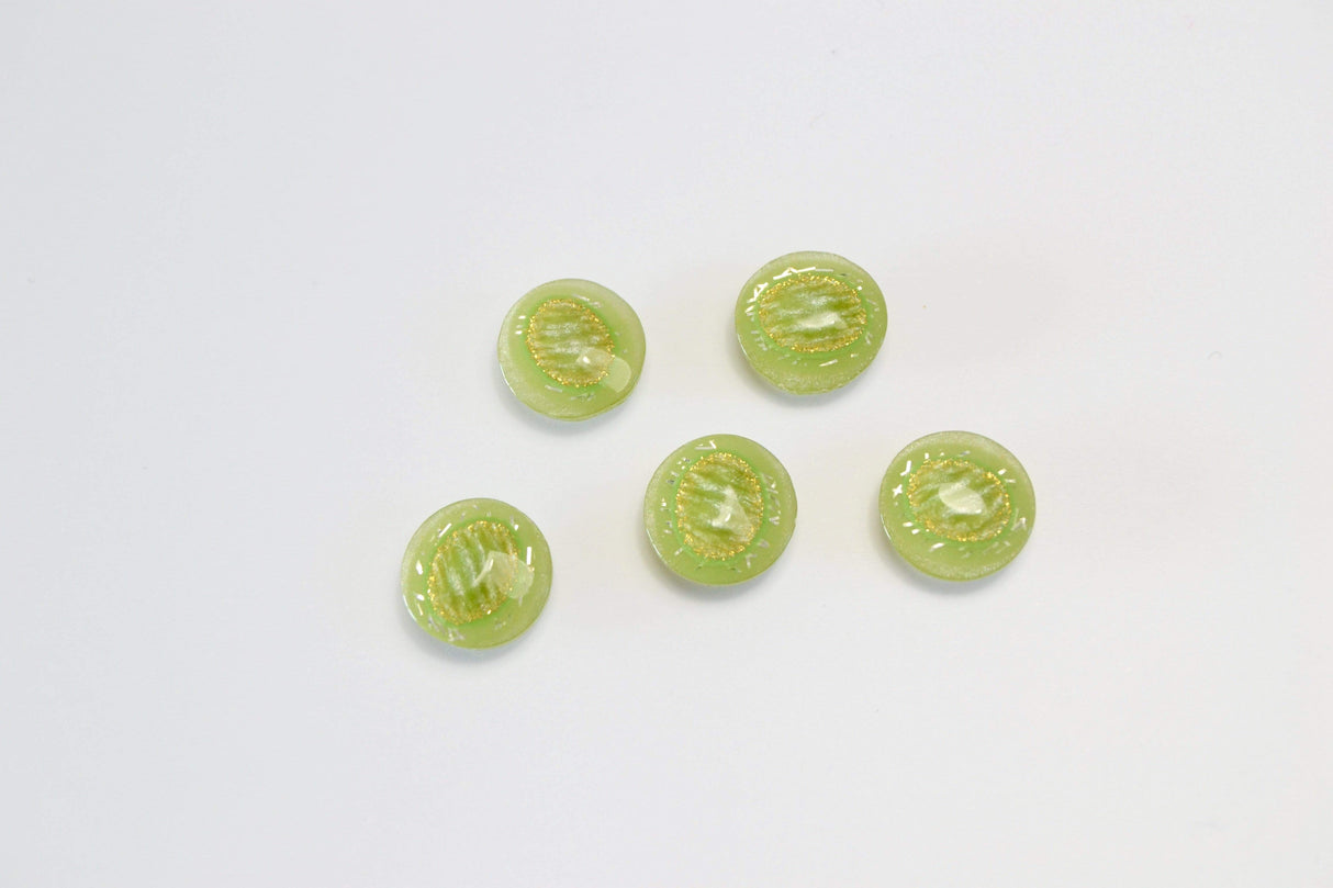 GRØNNE KNAPPER MED GULD GLIMMER 5 STK.