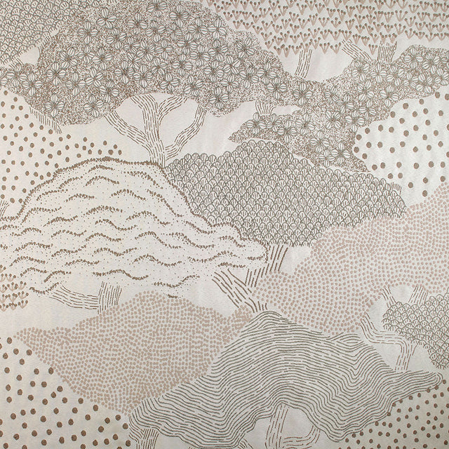Jacquard-gardinstof med japansk landskabsmotiv — hørbeige, stofprøve