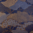 Jacquard-gardinstof med japansk landskabsmotiv — marineblå, stofprøve