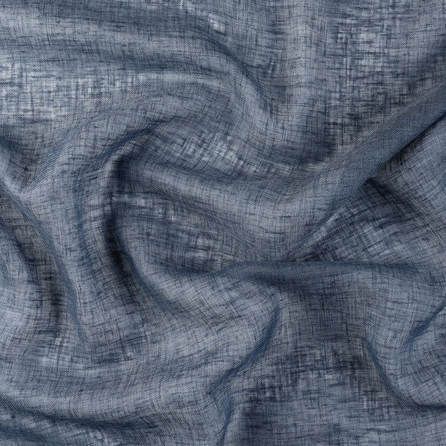 Let hør-voile med naturstruktur — havblå, stofprøve