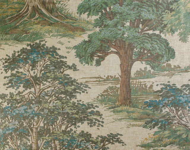 Semi-transparent voile med skovmotiv — skovgrøn, stofprøve