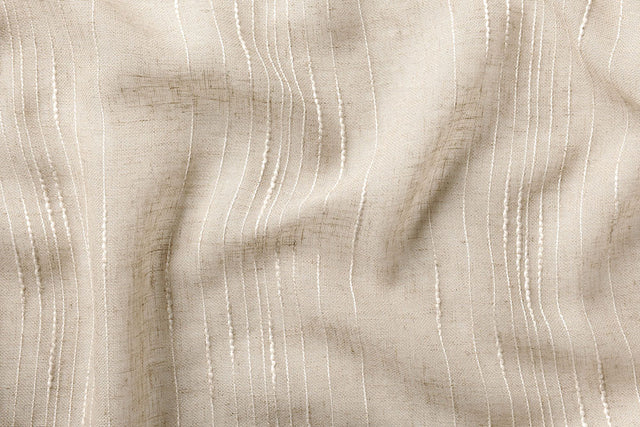 Let hør-voile med fine naturstriber — hørbeige, stofprøve