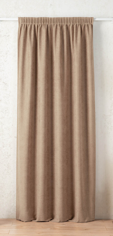 Termo mørklægningsstof med velourlook — beige, syet som færdigt gardin