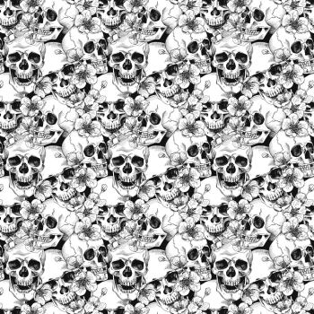 JERSEY GOTS SKULL WITH FLOWERS - WHITE