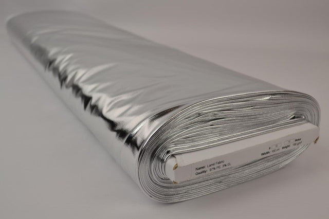 SILVERFÄRGAT LAMÉTYG MED STRETCH – METALLIC GLITTERTYG