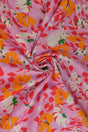Rosa hør med blomsterprint – draperet