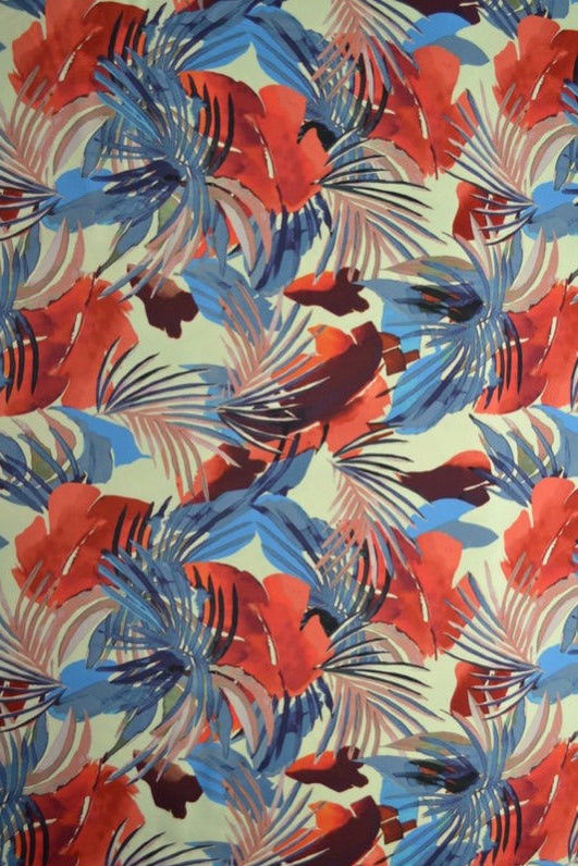 LYS LYCRA – BOTANISK PRINT (RØD & BLÅ), 4-VEJS STRÆK & HURTIGTØRRENDE